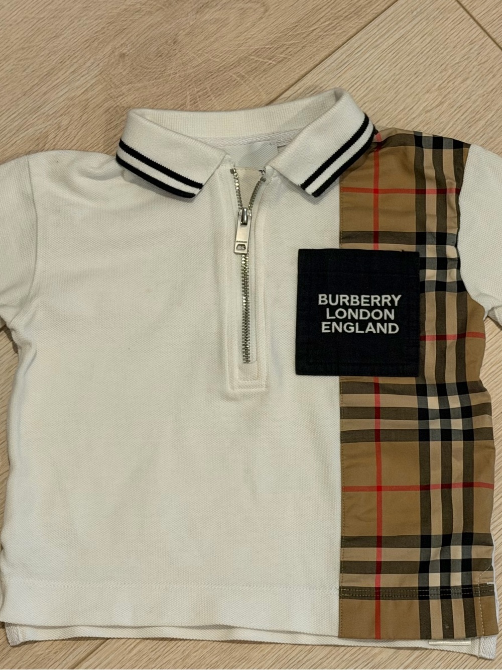 Burberry White Polo with Signature Beige Check Panel